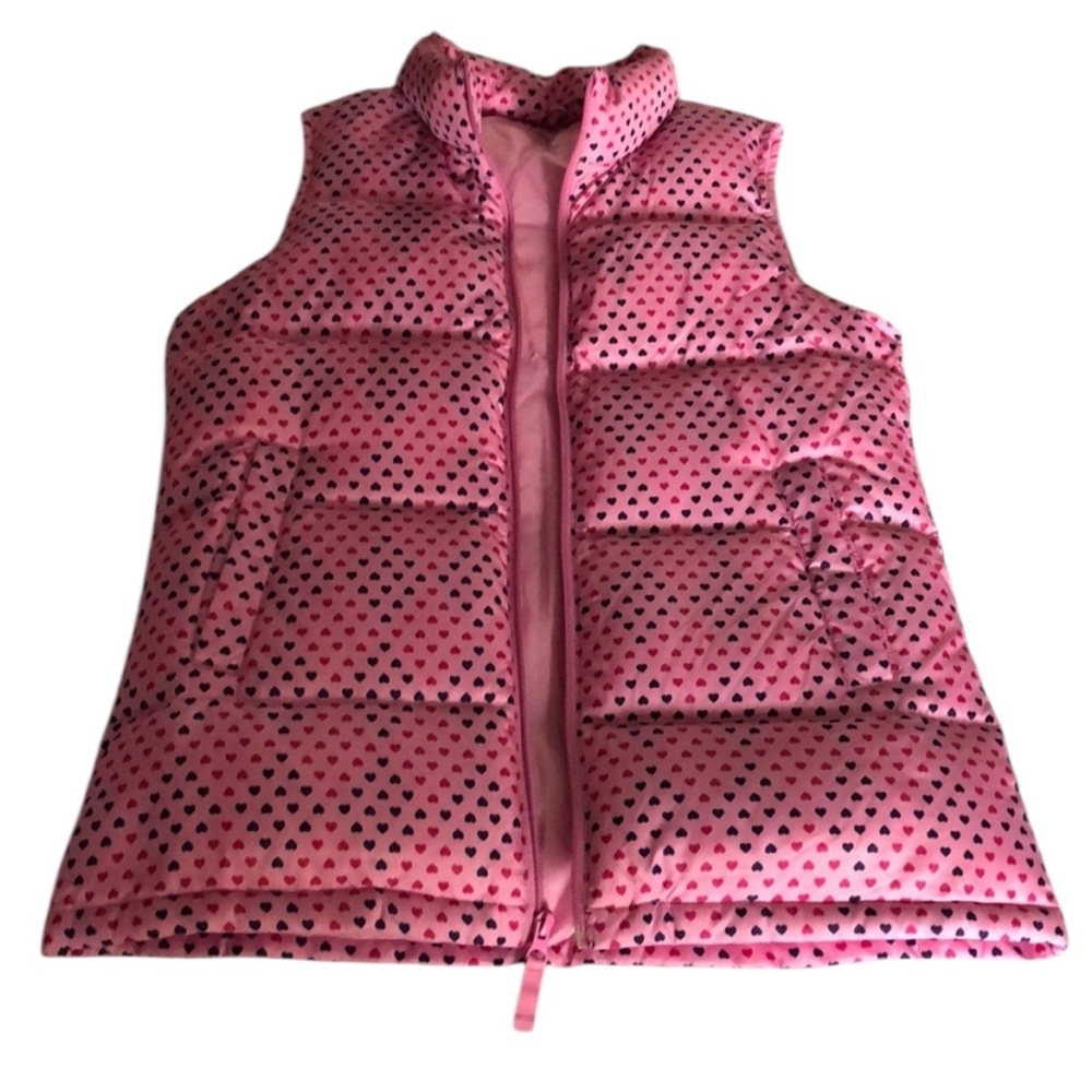 Girls size XL 16 Lands End pink puffer vest with hearts